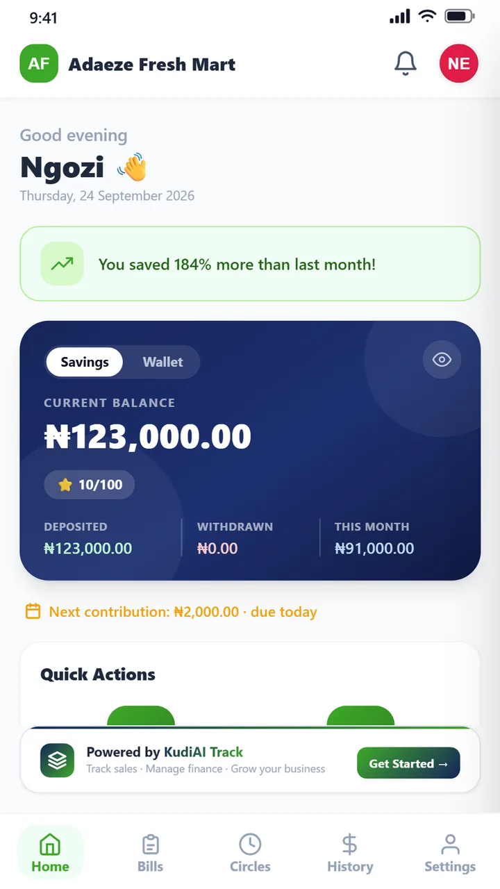 Ajo client portal home with savings balance and next contribution due